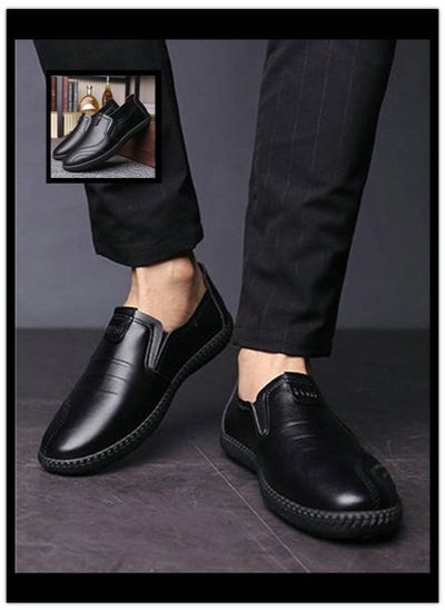 Buy Men's Business Formal Casual Leather Shoes Round Toe Fashion Oxford Shoes With Low Heel in UAE