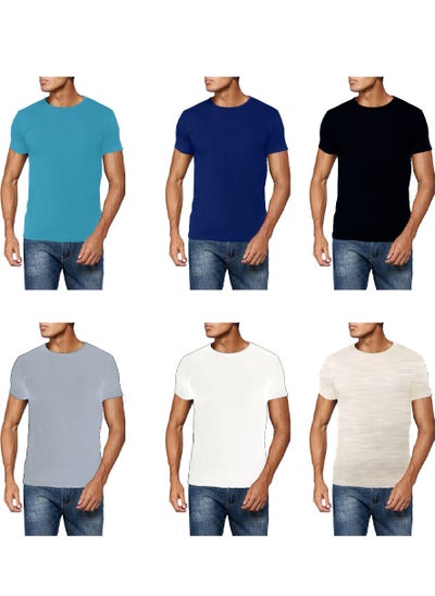 Buy Men's T-shirt, consisting of 6 pieces, 100% Egyptian cotton, multi-colored in Saudi Arabia