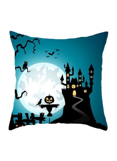 Buy Halloween Printed Decorative Pillow Blue/White/Black 45x45cm in Saudi Arabia