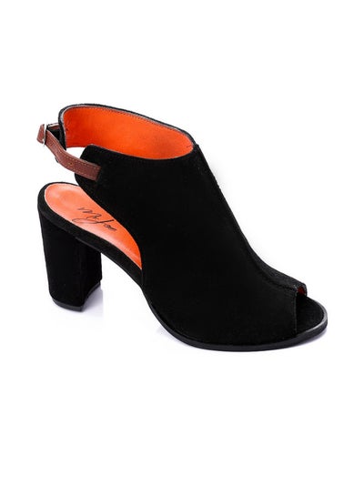 Buy Suede Middle Stitching Heeled Sandals With Back Buckle Black in Egypt