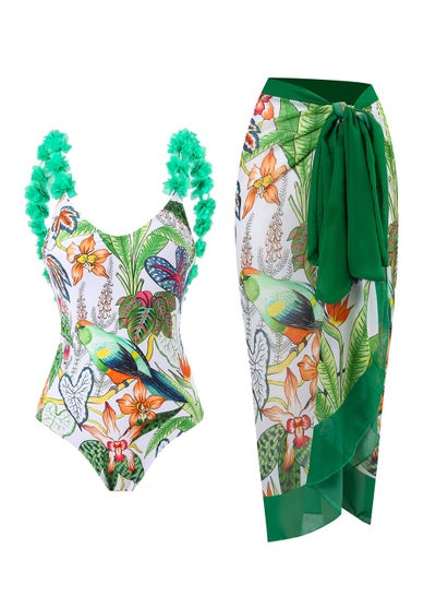 Buy 2pcs one piece swimsuit lace up swimsuit maxi skirt swimsuit set in UAE