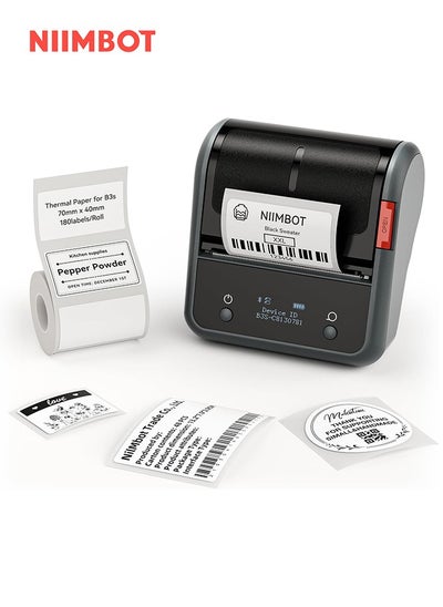 Buy B3S Inkless Label Printer with 20-75mm Print Width, Portable Bluetooth Thermal Label Maker with 1 Roll 70*40mm White Tape, Great for Supermarket, Retail Store and Home Printing Barcodes in UAE