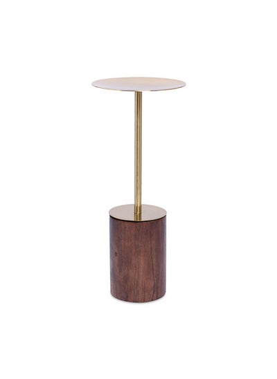 Buy Cassia Pillar Candle Holder, Walnut & Gold - Large in UAE