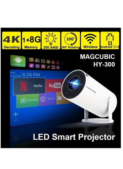 Buy MAGCUBIC HY300 Mini Projector Auto Keystone Correction Portable Projector, 4K/ 200 ANSI Smart Projector with 2.4/5G WiFi, BT 5.0, 130 Inch Screen, 180 Degree Flip, Round Design, Home Video Projector in UAE