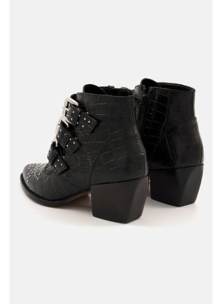 Buy Women Bennevis Buckle Leather Ankle Boots, Black in UAE