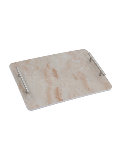 Buy Serving tray - beige marble color - stainless steel handle in Saudi Arabia