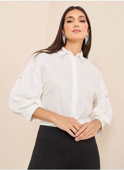 Buy Embellished 3/4 Sleeve Regular Fit Shirt in Saudi Arabia