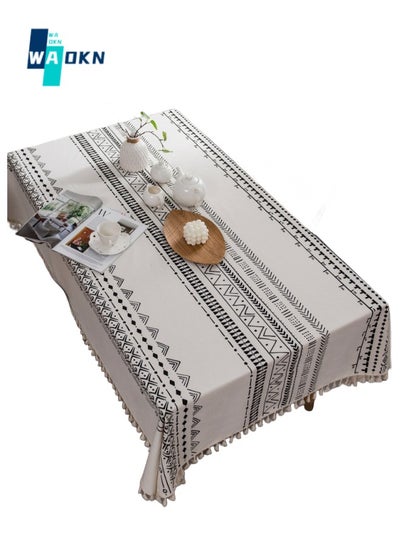 اشتري 140x180cm Waterproof and Oil Resistant Tablecloth, Surface TPU Partition Layer Anti Fouling Rectangular Decorative Tabletop Cover, Cotton and Linen Material Kitchen Table Top Protection في السعودية