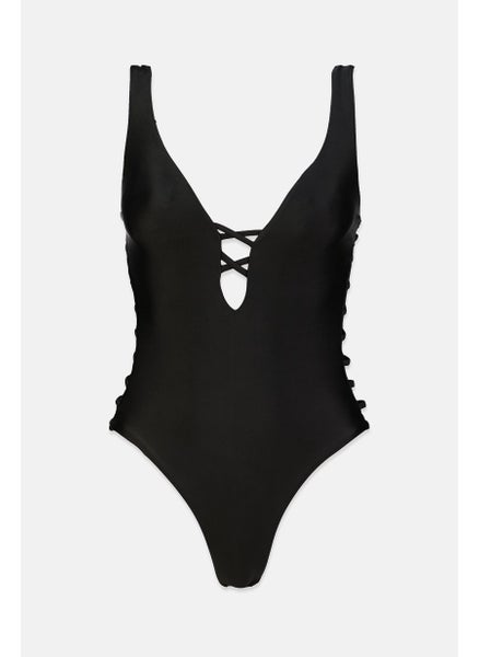 Buy Women One Piece Plain Swimsuit, Black in Saudi Arabia