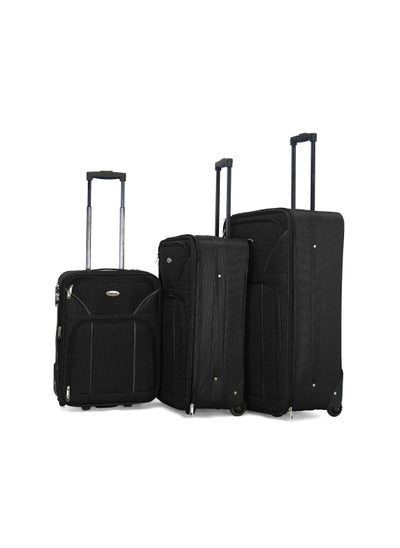 Buy Softside Luggage Trolley Bag 3 Pieces Set ,Black (S-20inch,M-24inch,L-28inch) in Saudi Arabia