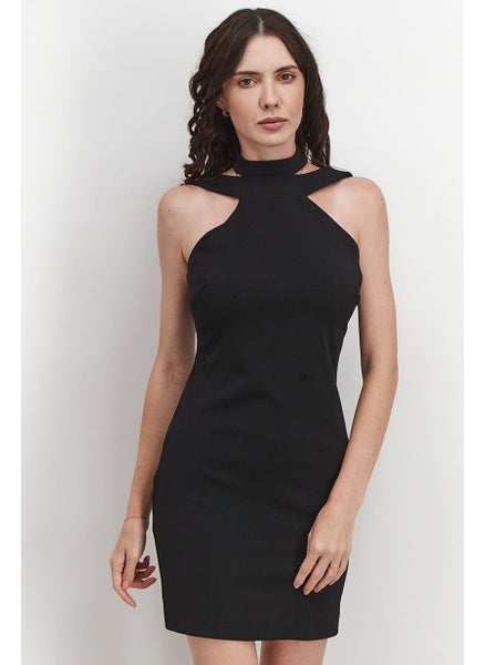 Buy Women Plain Halter Neck Bodycon Dress, Black in Saudi Arabia