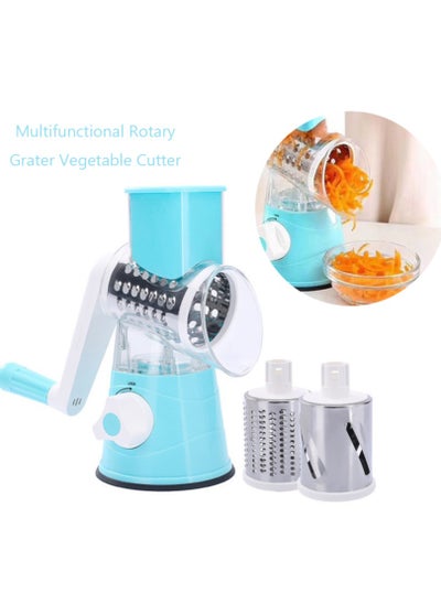 Buy Multifunctional Rotary Grater Vegetable Cutter, Kitchen Manual Food Grater with 3 Interchangeable Blades, Easy to Clean Rotary Grater Slicer for Fruit, Vegetables, Nuts in Saudi Arabia