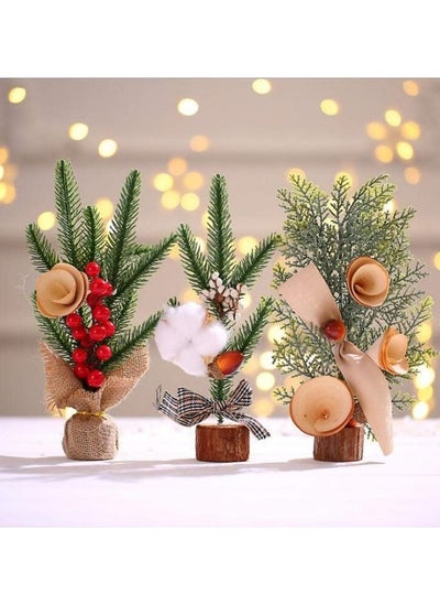 اشتري 3Pcs 10" Artificial Mini Festival Tree for Table Desk Decorations Home and Office Tables Small Xmas Trees في الامارات