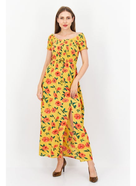 Buy Women Floral Print Maxi Dress, Yellow Combo in UAE