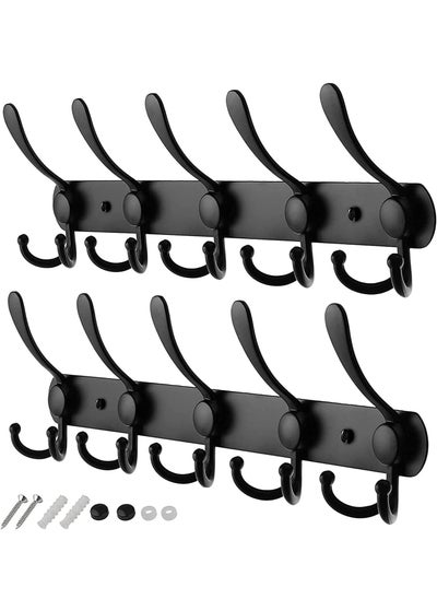 Buy 2 Pack 5 Hooks Coat Hooks for Wall Stainless Steel Coat Racks Heavy Duty Coat Hooks Wall Mounted - Black Wall Hanger Wall Hooks and Clothes Hooks in Saudi Arabia