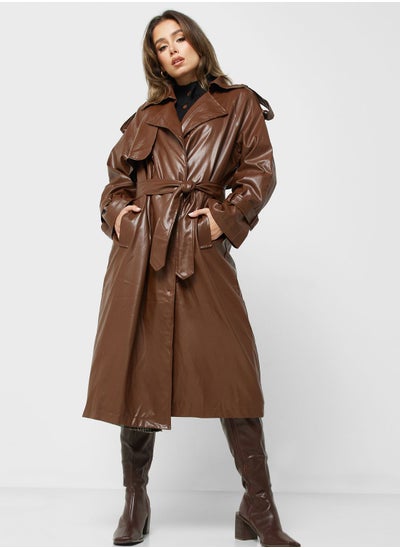 Buy Leather Look Trench Coat in UAE