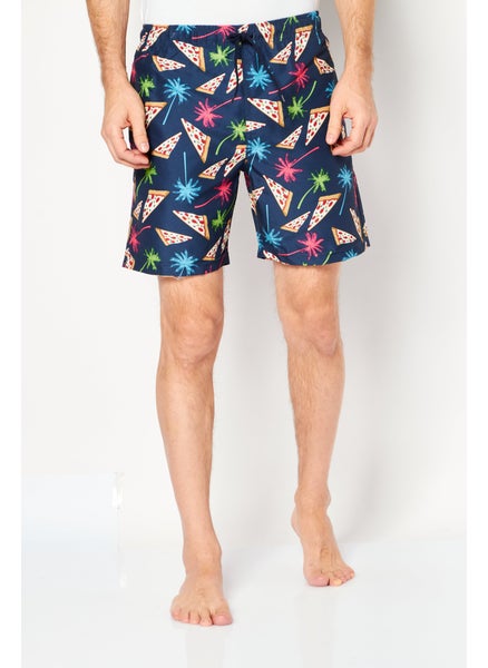 Buy Men Allover Print Drawstring Board Short, Navy Blue Combo in UAE