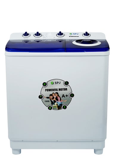 Buy SPJ 15KG Semi Automatic Washing Machine, Top Load Semi Automatic Washing Machine, Washing Machine Automatic, Washer & Dryer and Tube Clean Function, Energy Saving - WHITE, TLWTU-15SAM in UAE