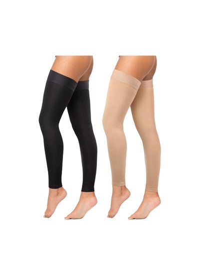 اشتري 2 Pairs Thigh High Compression Stockings, Footless 20-30 mmHg Compression Stockings with Silicone Dot Band for Unisex (Beige, Black, Large) في الامارات