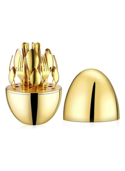 Buy 26 Pieces Of Gold Stainless Steel Cutlery with Egg-Shaped Cutlery Storage Holder, Gold Cutlery Set Utensils Including Forks Spoons And Knives (Gold) in Saudi Arabia