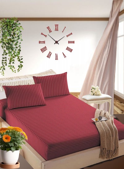 اشتري Maroon Extra Deep Pocket Bed Sheet Cotton 3 Piece Sheet Set 180x200+35cm في الامارات