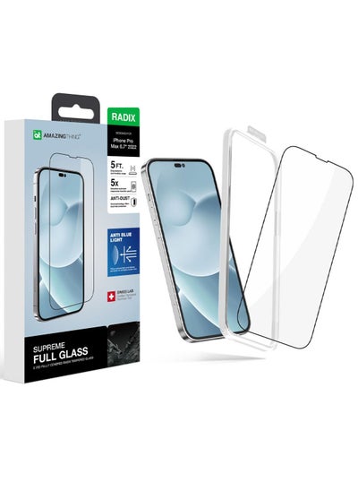 Buy Anti Blue Supreme Glass for iPhone 14 Pro Max (6.7 inch) Screen Protector with Dust Free Omni Technology and Easy Install Tray - Full Cover 2.75D in UAE