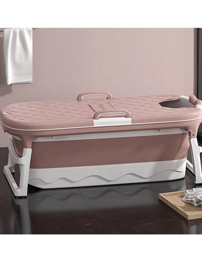 Buy Large Foldable Bath Tub With Cover For Adult Pink in Saudi Arabia