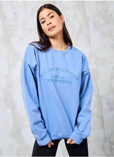 Buy Oversized Embroidered Slogan Cotton Sweatshirt in Saudi Arabia