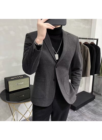 Buy Slim Fit Wool Blazer Men Casual Autumn Winter Dark gray in UAE