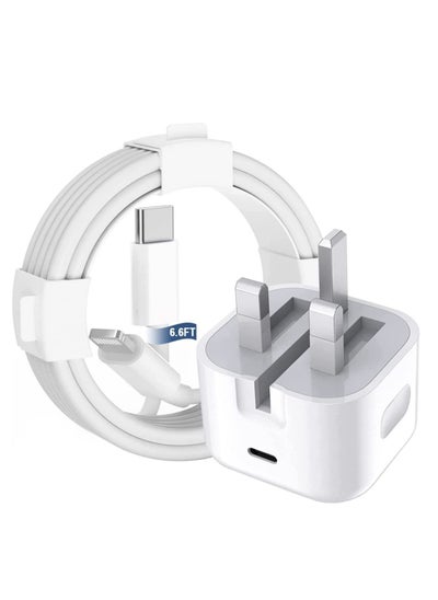 اشتري iPhone Fast Charger Plug & Cable 2mT, [Apple MFi Certified] iPhone 20W USB C USB C Charger Power Adapter w/ USB C to Lightning Cable iPhone 13/12/SE/11/XS/XR/X/8, iPad, AirPod, White في الامارات