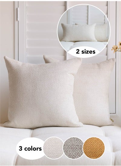 Buy Off White Chenille Cushion Cover Throw Pillow Covers Pack of 2 Modern Decorative Throw Pillow Covers Farmhouse Cross Throw Pillow Covers in UAE