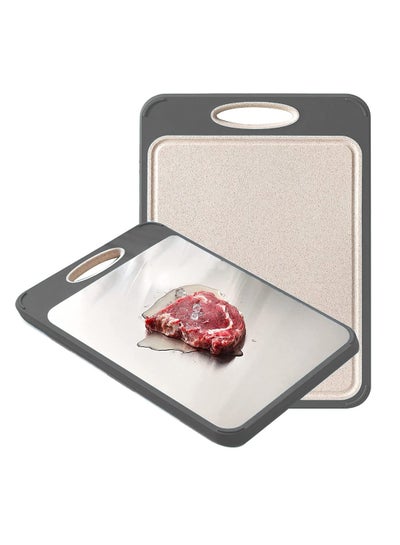 Buy Chopping Cutting Board Double Sided for Kitchen with 304 Stainless Steel and Plastic for Meat Vegetable Fruit, Non-Slip Easy Clean Large Size, Grey in UAE