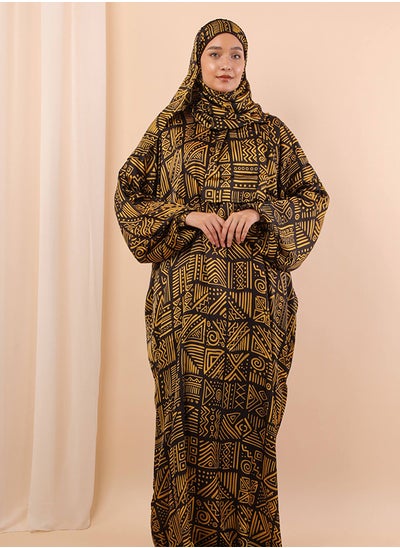 اشتري Printed Satin Isdal Black - Yellow For Women في مصر