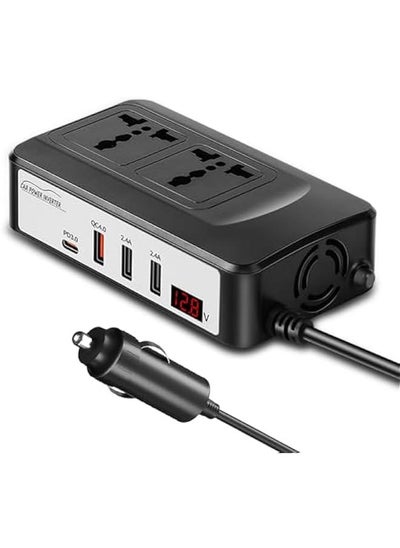 Buy 200W Power Inverter DC 12V to 220V 230V AC Car Charger Adapter PD30  QC 40 Fast Charging 2 Universal Socket 24A USB Ports  LCD Display in Saudi Arabia