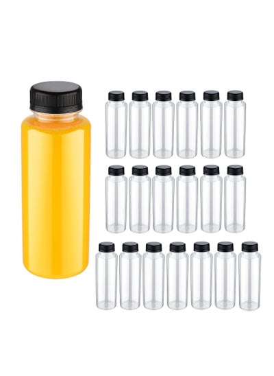 Buy Disposable Bulk Drink Bottles, 20 Pack Clear Pet Plastic Juice Bottles with Black Lids, Round Small Empty Bulk Beverage Plastic Smoothie Bottles Ideal for Juice, Milk, (10oz, 300ml) in Saudi Arabia