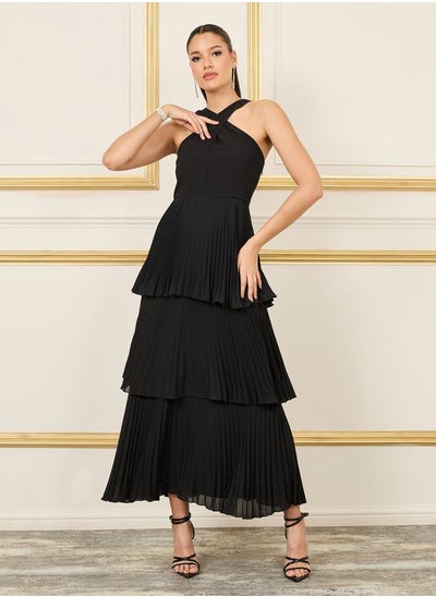 اشتري Pleated Halter Neck Tiered Maxi Dress في السعودية