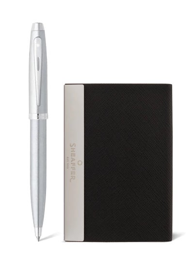 Buy Sheaffer Gift Set ft. Brushed Chrome 100 Ballpoint Pen with Chrome Trims and Business Card Holder in UAE