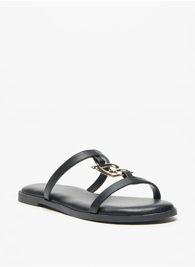 Buy Solid Slip-On Sandals with Logo Accent in Saudi Arabia