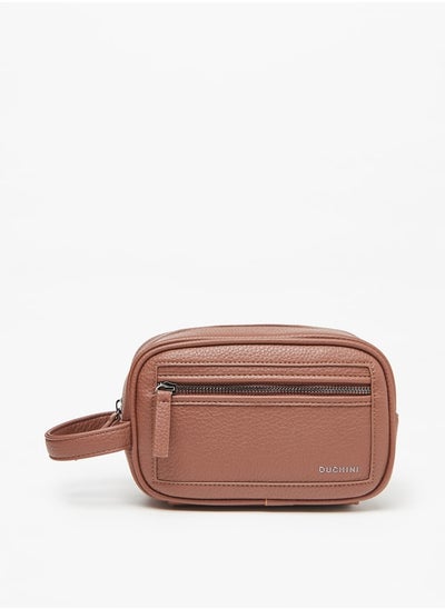 Buy Men's Textured Pouch with Zip Closure and Wrist Strap in Saudi Arabia