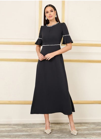 Buy Pearl Detail A-Line Maxi Dress in Saudi Arabia