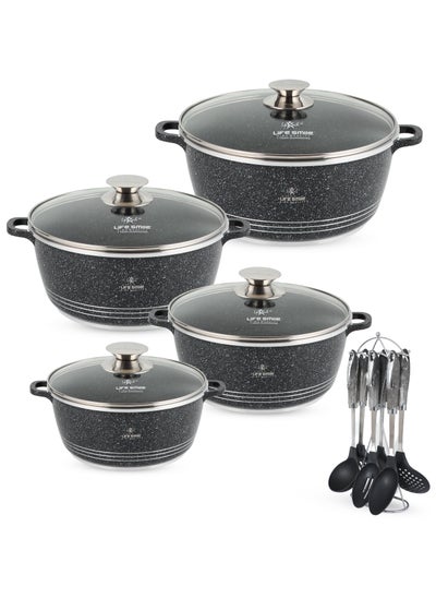 اشتري Cookware Set 15 pieces - Pots set Induction Bottom, Granite Non Stick Coating 100% PFOA FREE, Die Cast Cooking Set include Casseroles And Kitchen Utensils|20/24/28/32CM| في الامارات