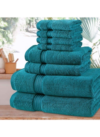 Buy Comfy Cotton Turquoise 600 Gsm 8 pc Set For Bath And Spa Towel Set Includes 2Xbath Towels 70X140 Cm 2Xhand Towels 40X70 Cm 4Xwashcloths 30X30 Cm 70X140Cm in UAE