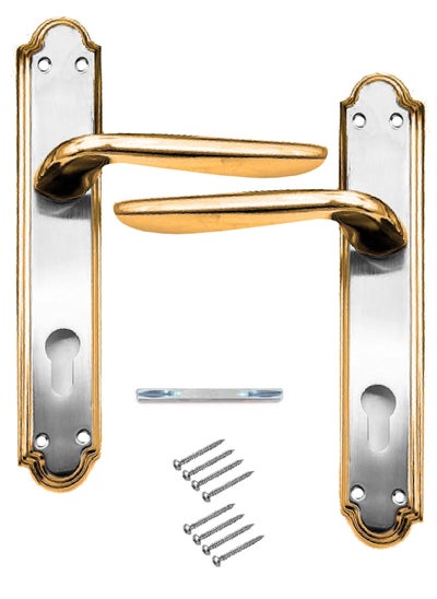 Buy Pair Of Door Handles With Lock Slot Golden/Silver Color in Saudi Arabia