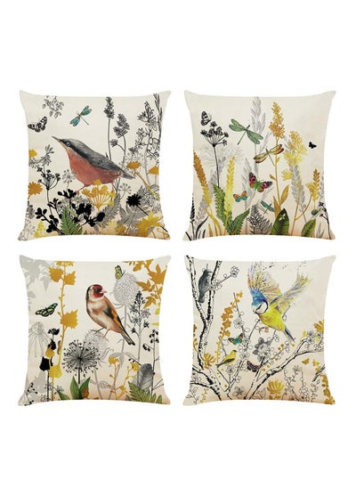 Buy Decorative Throw Pillow Covers 18x18 inches Set of 4 Birds Butterfly and Plant Cushion Covers 45cm x 45cm Boho Linen Square Throw Pillow Cases for Living Room Sofa Couch Bed Pillowcases (Gold Black) in UAE