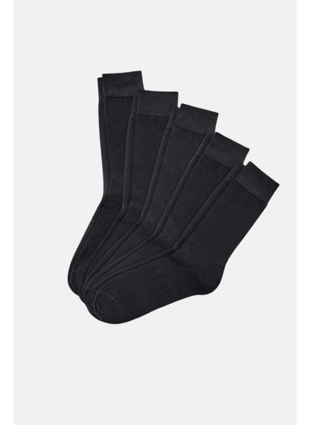 Buy Men 5 Pairs Plain Socks, Black in UAE