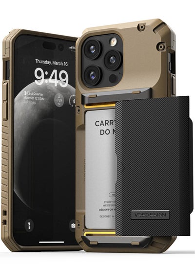 اشتري Damda Glide Pro for iPhone 15 Pro MAX Case Cover Wallet [Semi Automatic] Slider Credit Card Holder Slot [4 Cards] - Khaki Groove في الامارات