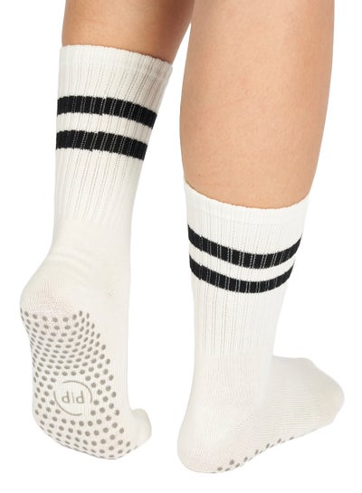Buy White Stripe Crew Non-Slip Barre/Yoga/Pilates Socks, Womens, One Size Fits Most in UAE