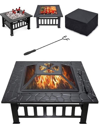 Buy Portable Fire Pit With Grill Black 80x39x80 cm in Saudi Arabia