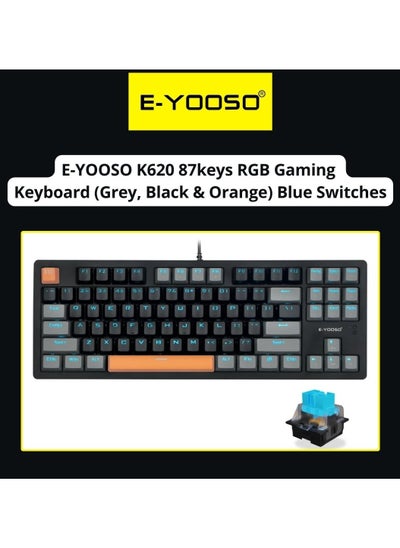 Buy E-Yosoo K620 87keys RGB Side Lit and LED Backlit Mechanical Gaming Keyboard (Grey, Black & Orange) Blue Switches in UAE