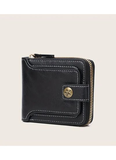 اشتري Men's Fashionable Tree Pattern Zipper Buckle, PU Credit Card Card Holder, Small Zipper Coin Storage Zipper Button Closure Business Wallet في السعودية